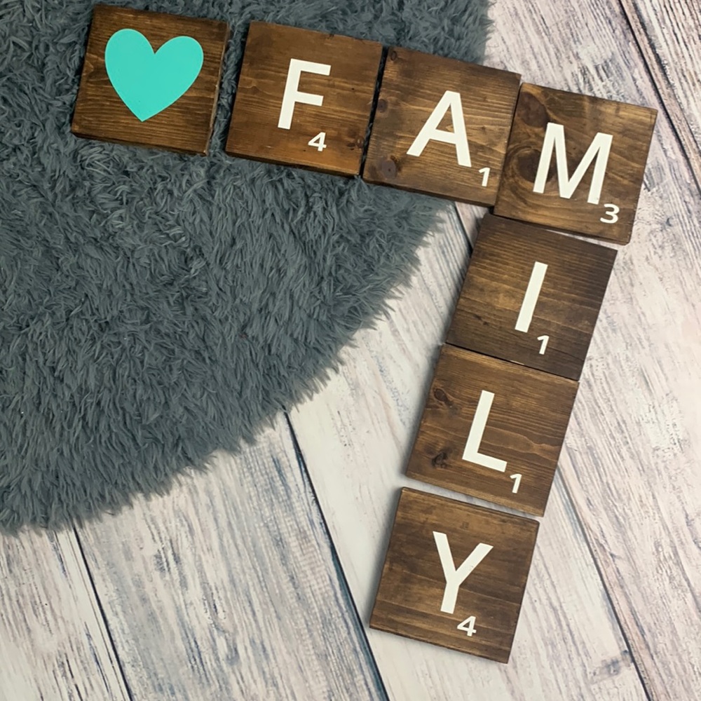 Wood Family Scrabble Pieces Wall Decor